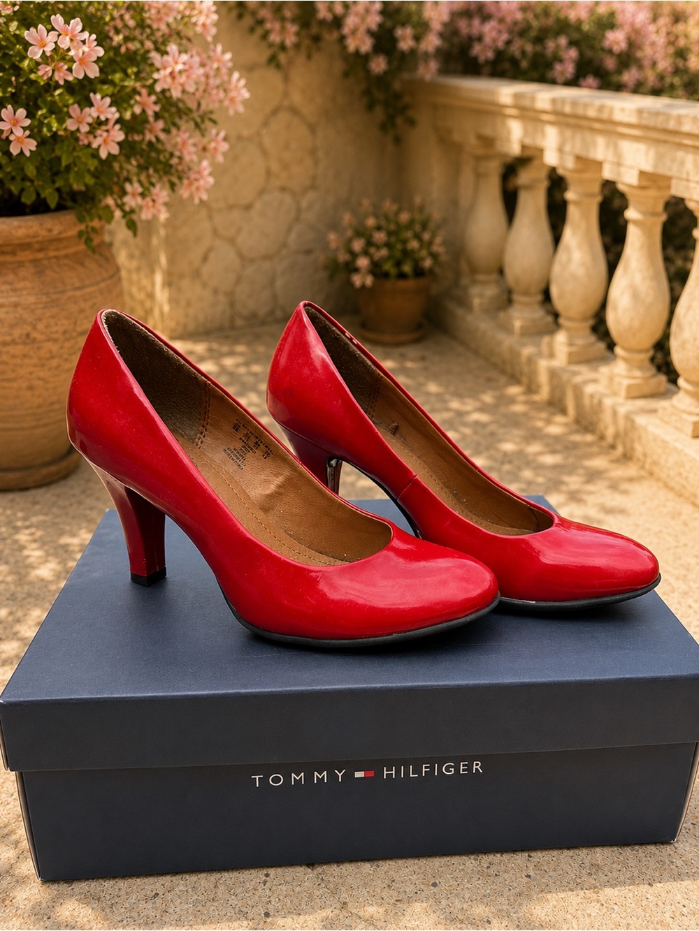 Red Patent Mid-Heel Pumps